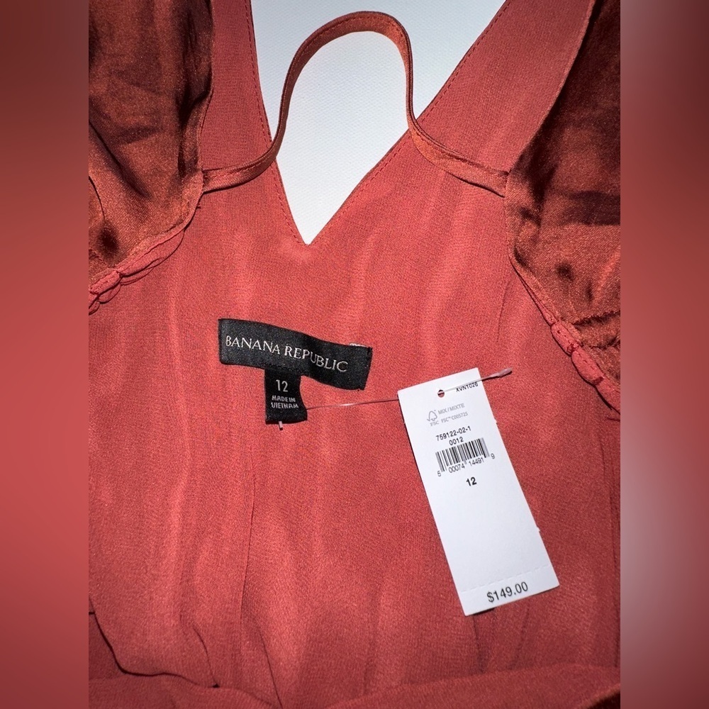 Banana Republic Satin Ruched Maxi Dress Copper Clay Size 12 NWT High-Low Hem - Picture 5 of 8
